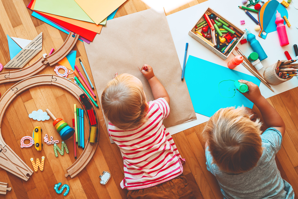 Kids,draw,and,make,crafts.,children,with,educational,toys,and